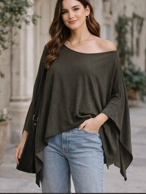 Adora Olive Oversized Draped Top | Slouchy Chic Off-Shoulder Blouse